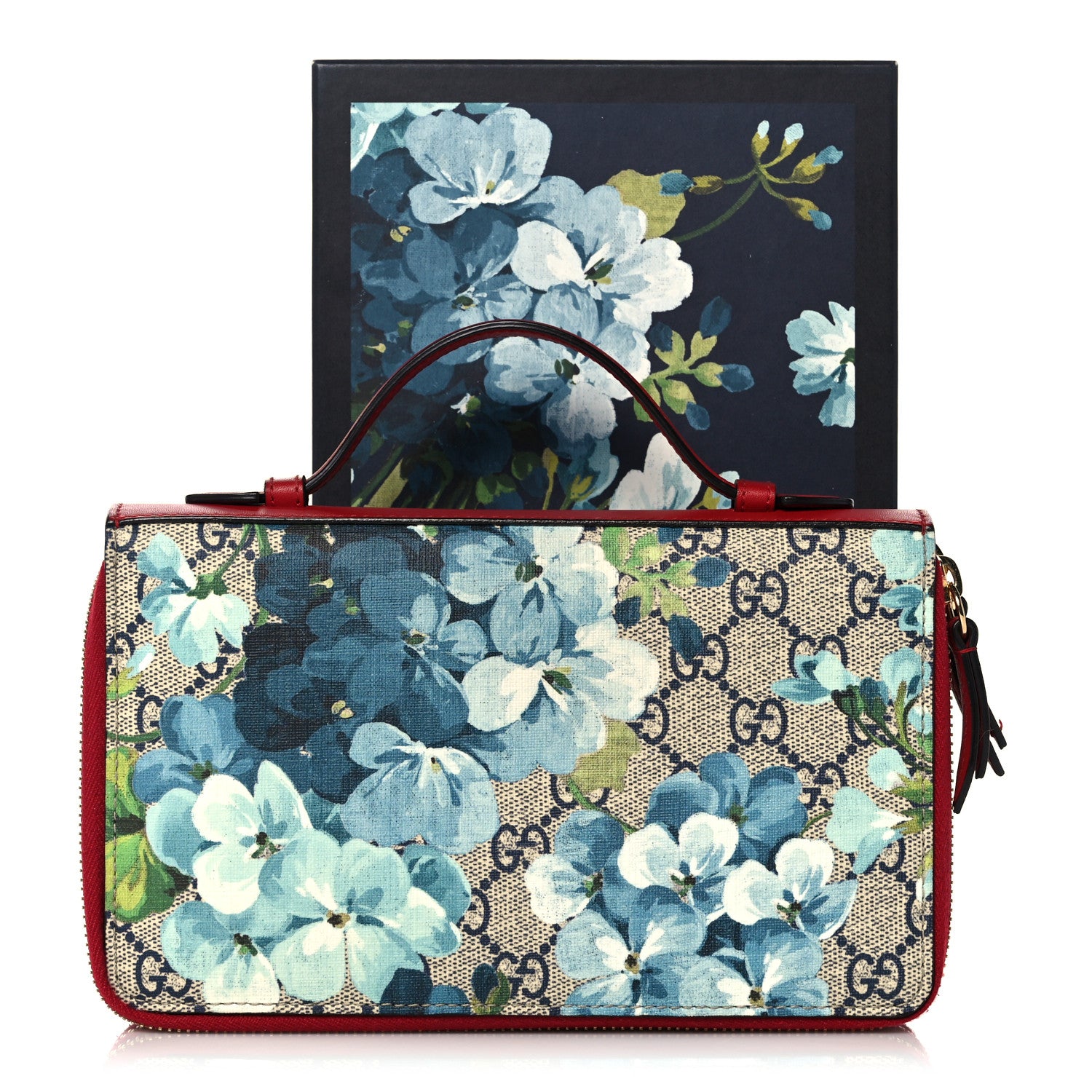 Gucci GG Supreme Monogram Blooms Travel Document Case Beige Blue Navy Hibiscus Red 13 of 13