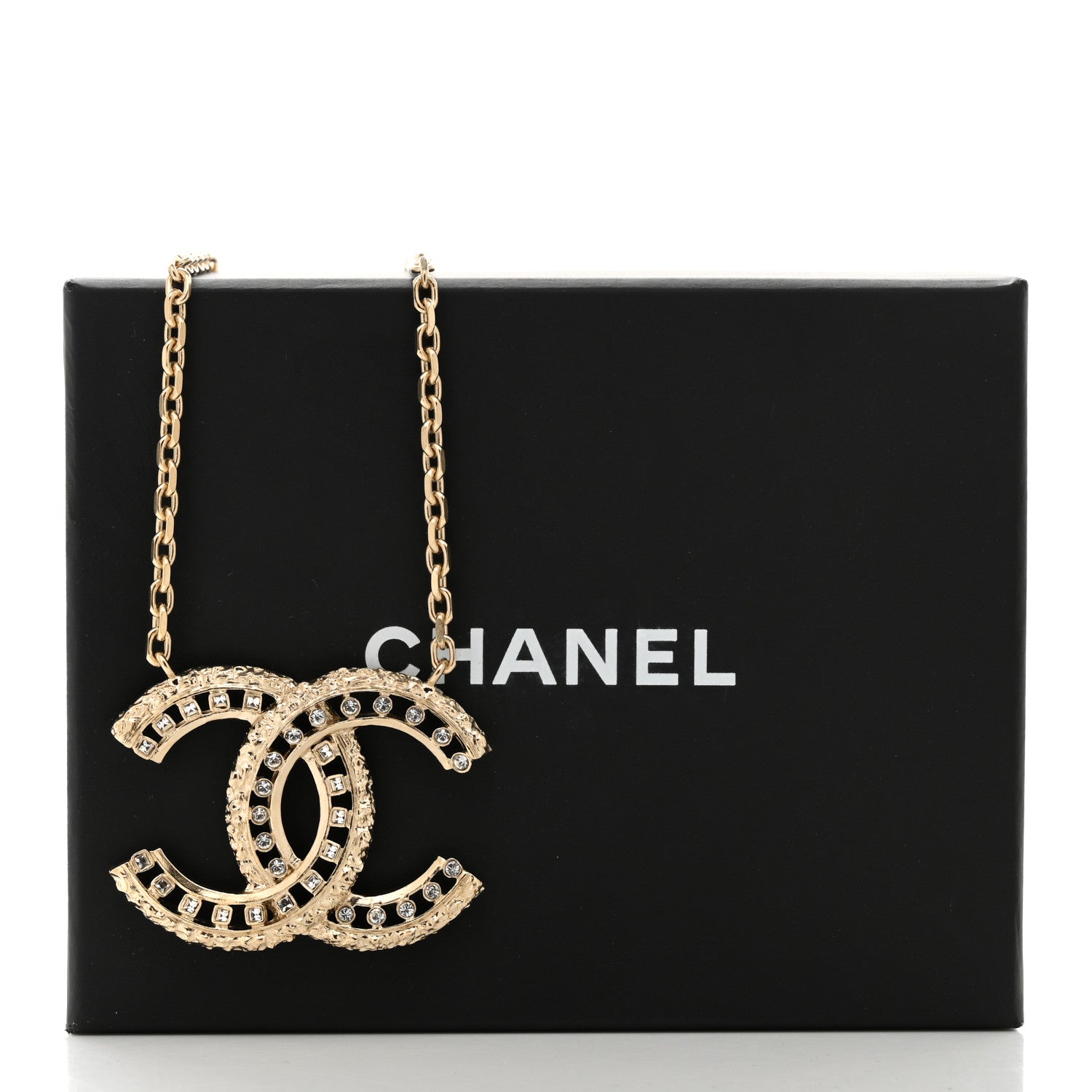 Chanel Crystal Textured CC Necklace Gold 5 of 5