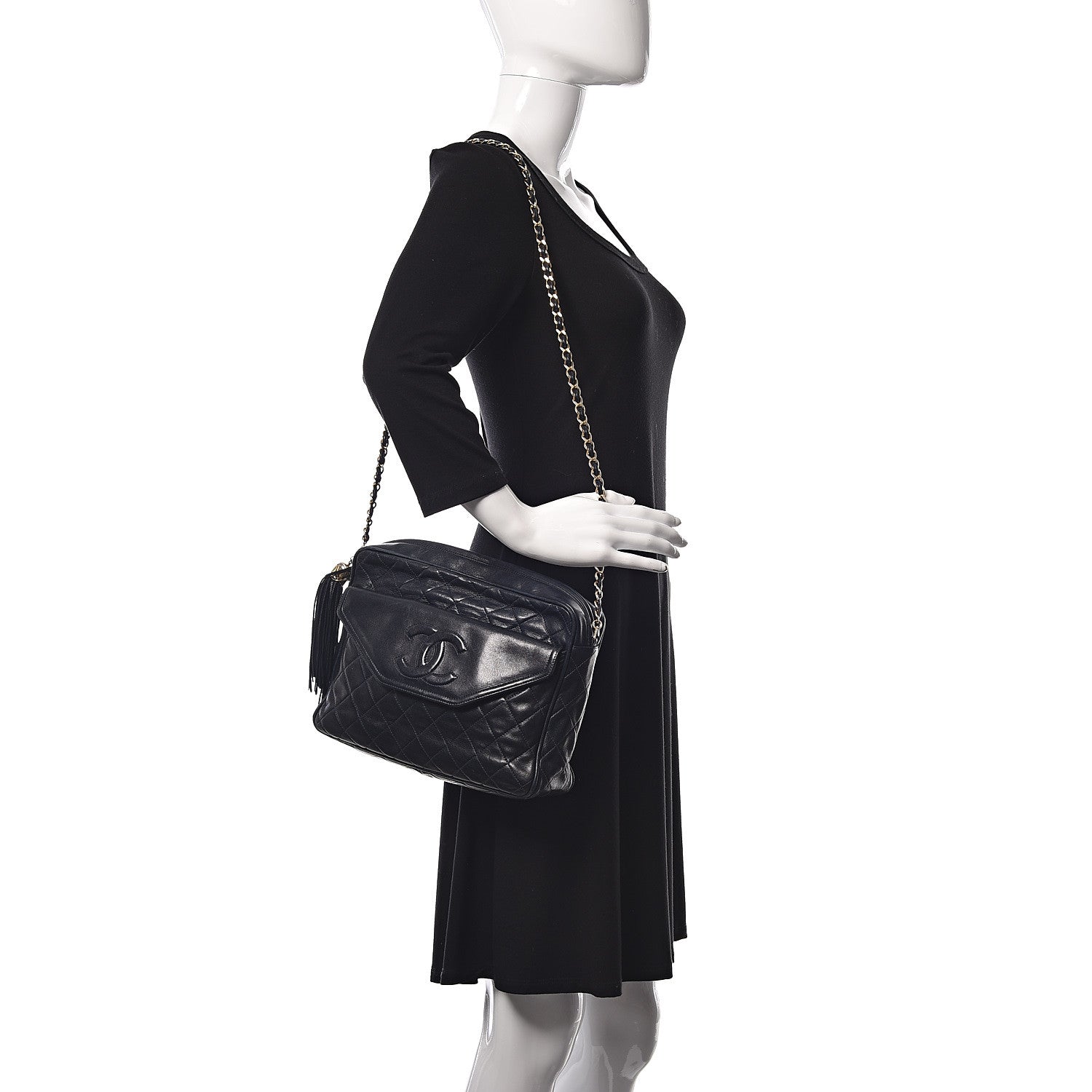 Chanel Lambskin Quilted Tassel Camera Case Navy 2 of 14