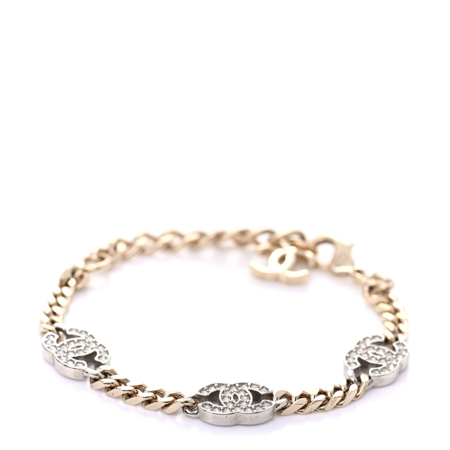Chanel Crystal CC Chain Bracelet Gold Silver 1 of 5