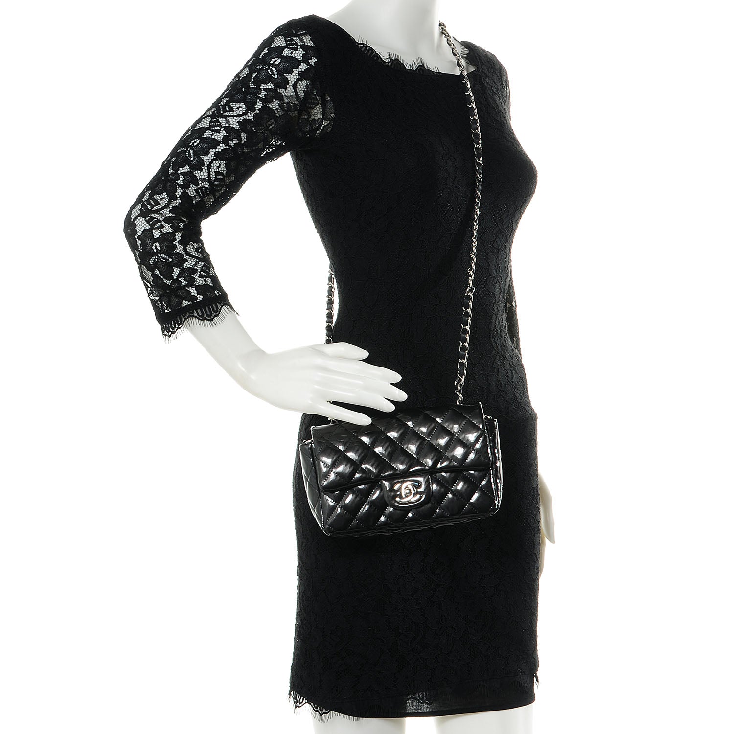 Chanel Striated Patent Leather Quilted Mini Flap Black 2 of 8