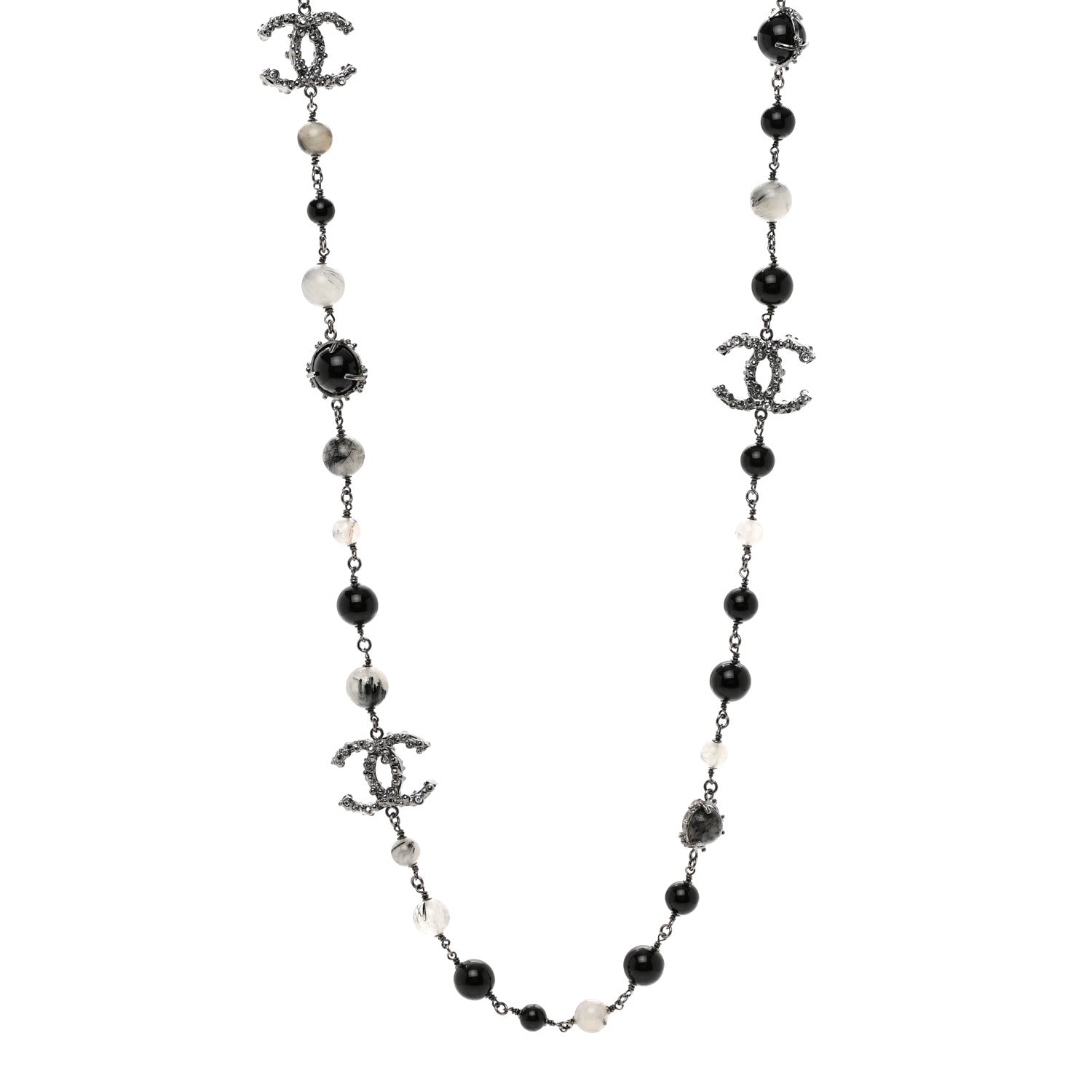 Chanel Ruthenium Pearl Beaded CC Long Necklace Black 1 of 4