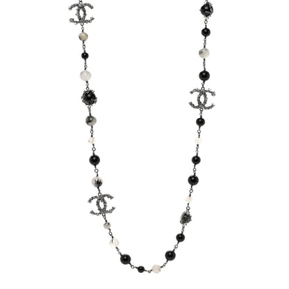 Chanel Ruthenium Pearl Beaded CC Long Necklace Black 1 of 4
