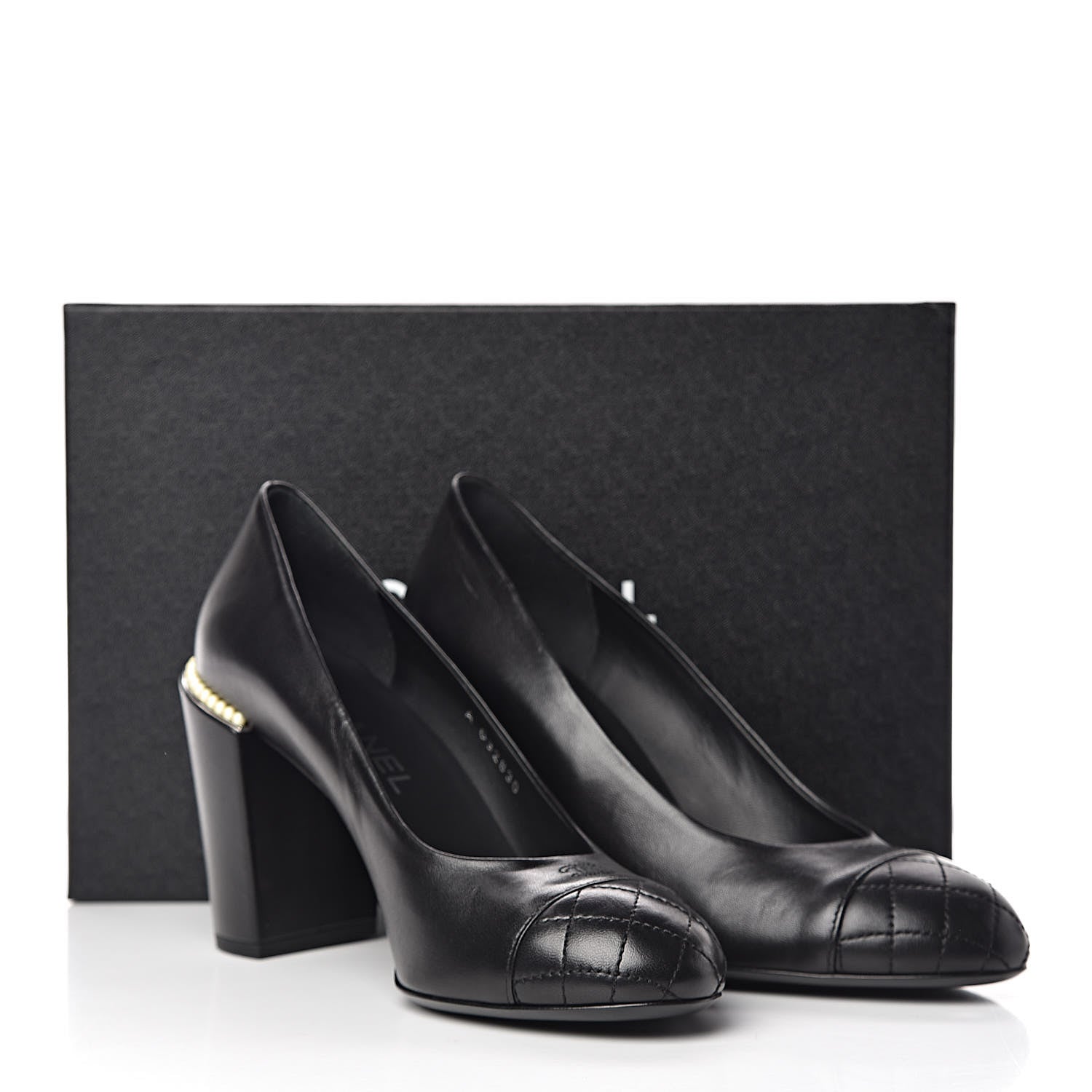 Chanel Lambskin Pearl CC Cap Toe Pump 38 Black 9 of 9