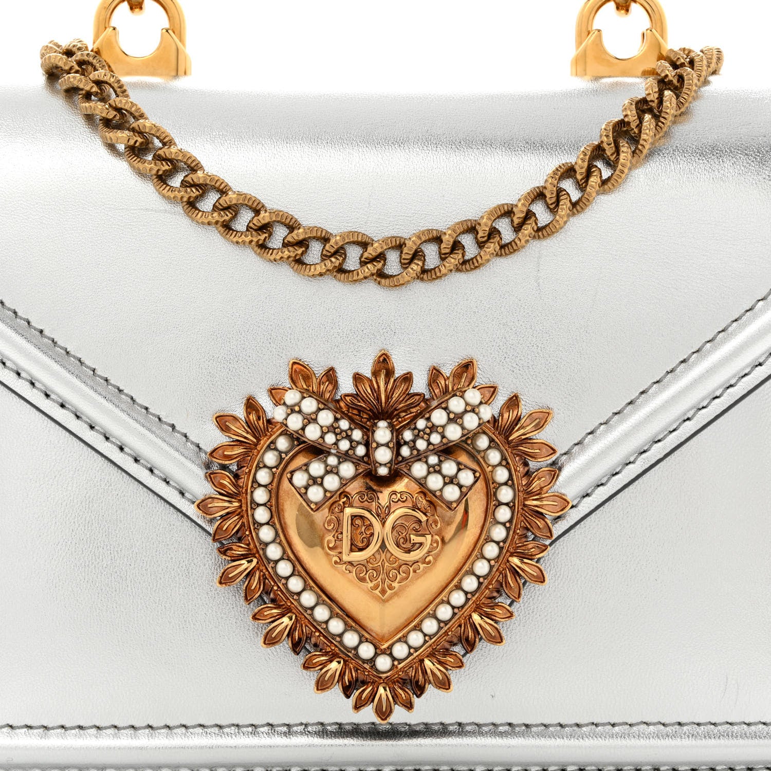 Dolce & Gabbana Metallic Nappa Small Devotion Top Handle Bag Silver 7 of 10