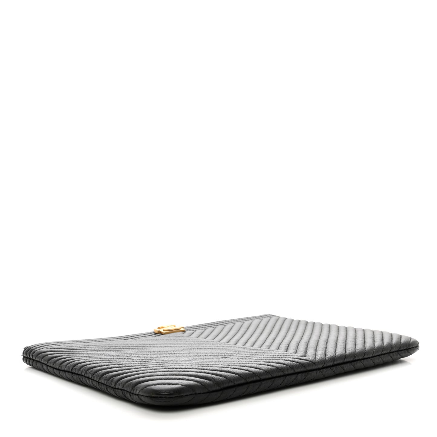 Lambskin Chevron Medium Boy Zip Pouch Black