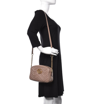 Gucci Calfskin Matelasse Small GG Marmont Chain Shoulder Bag Taupe 2 of 16
