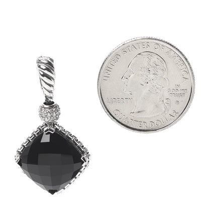 David Yurman Sterling Silver Diamond Black Onyx 14mm Cushion On Point Pendant 2 of 3
