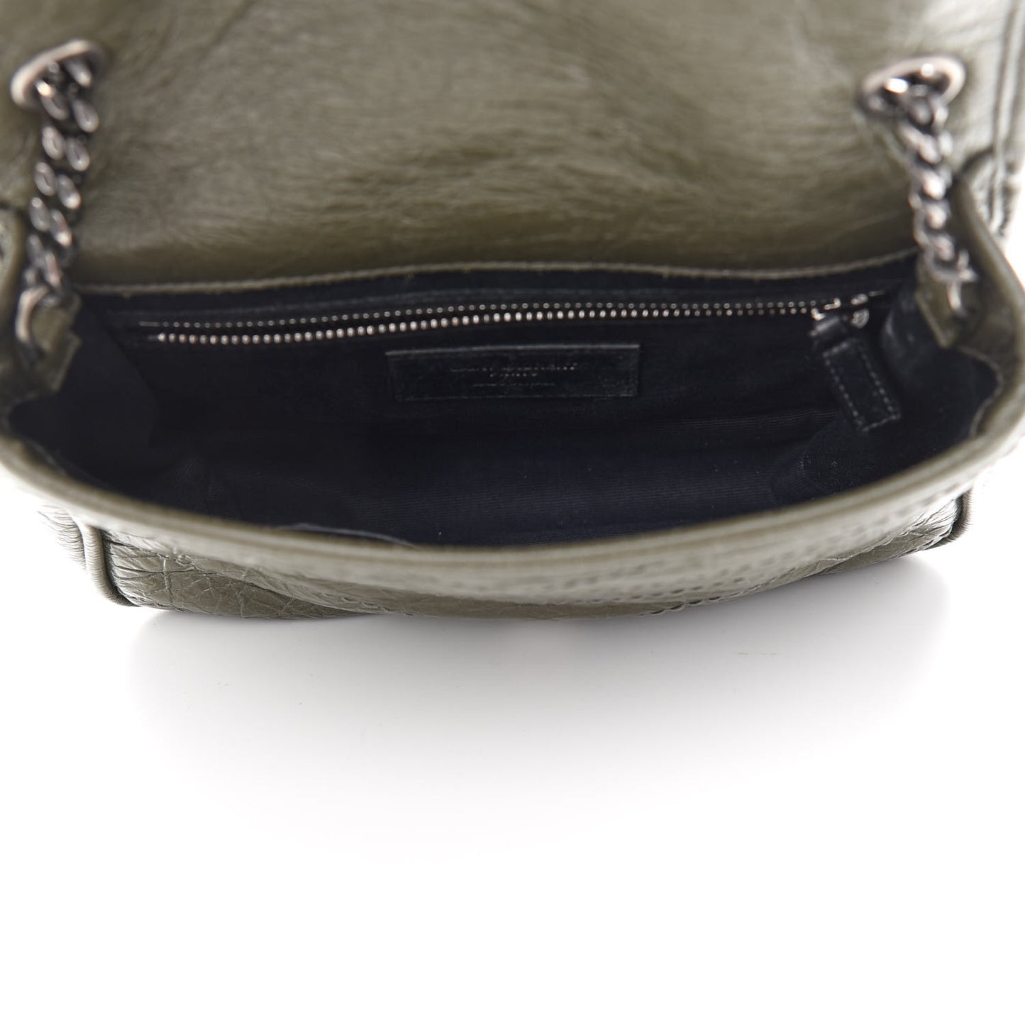 Crinkled Calfskin Matelasse Monogram Niki Chain Wallet Khaki Militaire