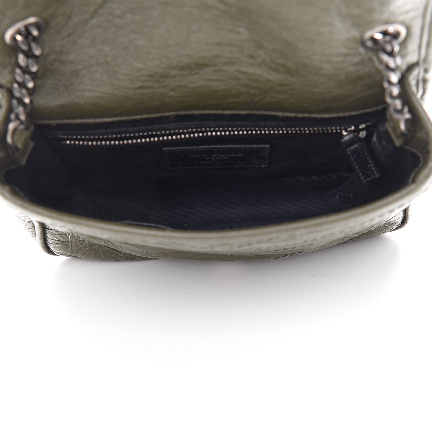 Saint Laurent Crinkled Calfskin Matelasse Monogram Niki Chain Wallet Khaki Militaire 5 of 12
