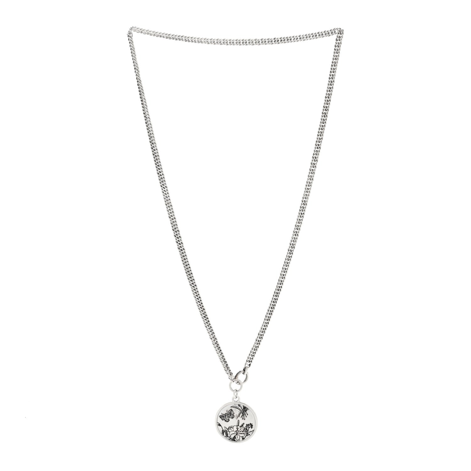 Gucci Sterling Silver Flora Round Pendant Necklace 2 of 4