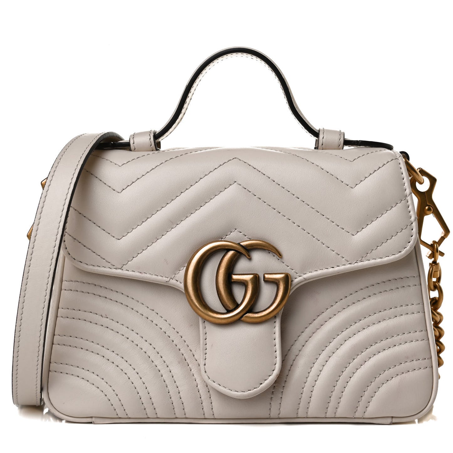 Calfskin Matelasse Mini GG Marmont Top Handle Shoulder Bag White