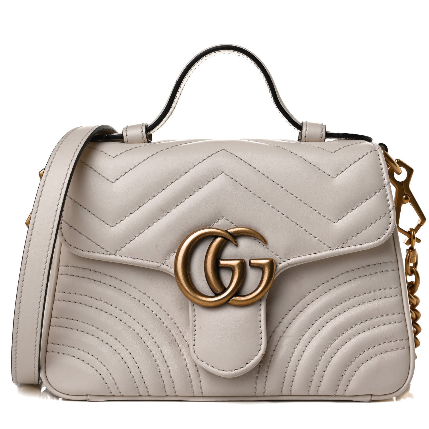 Gucci Calfskin Matelasse Mini GG Marmont Top Handle Shoulder Bag White 9 of 17