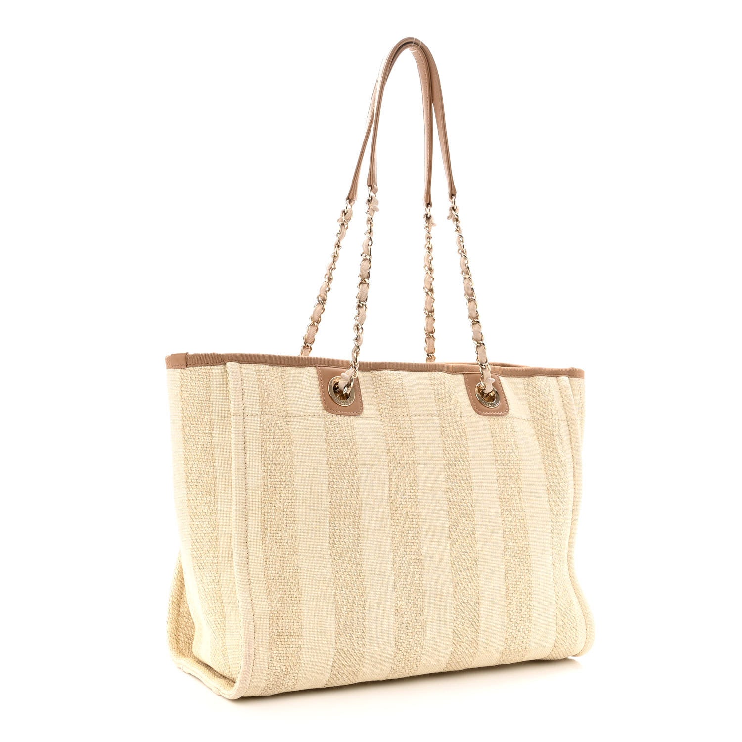Chanel Mixed Fibers Calfskin Striped Small Deauville Tote Beige 3 of 10