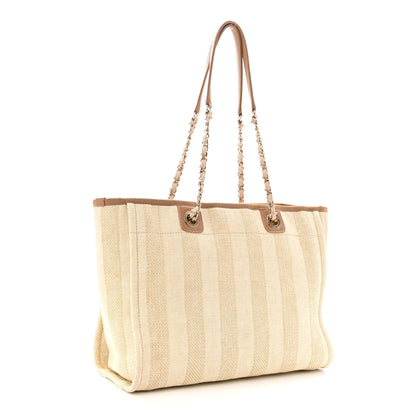 Chanel Mixed Fibers Calfskin Striped Small Deauville Tote Beige 3 of 10