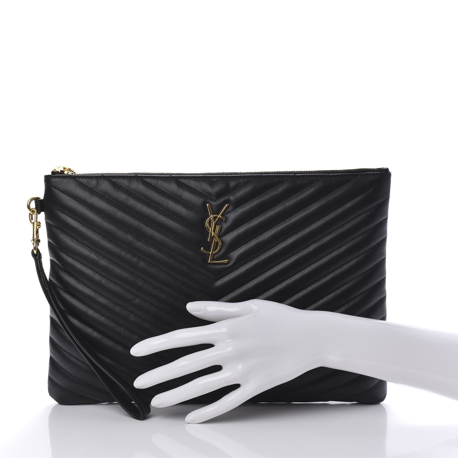 Saint Laurent Calfskin Matelasse Monogram Cassandre Tablet Pouch Black 4 of 18