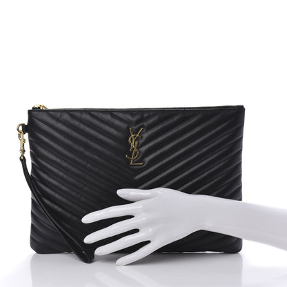 Saint Laurent Calfskin Matelasse Monogram Cassandre Tablet Pouch Black 4 of 18