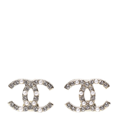 Chanel Pearl Crystal CC Stud Earrings Gold 1 of 4