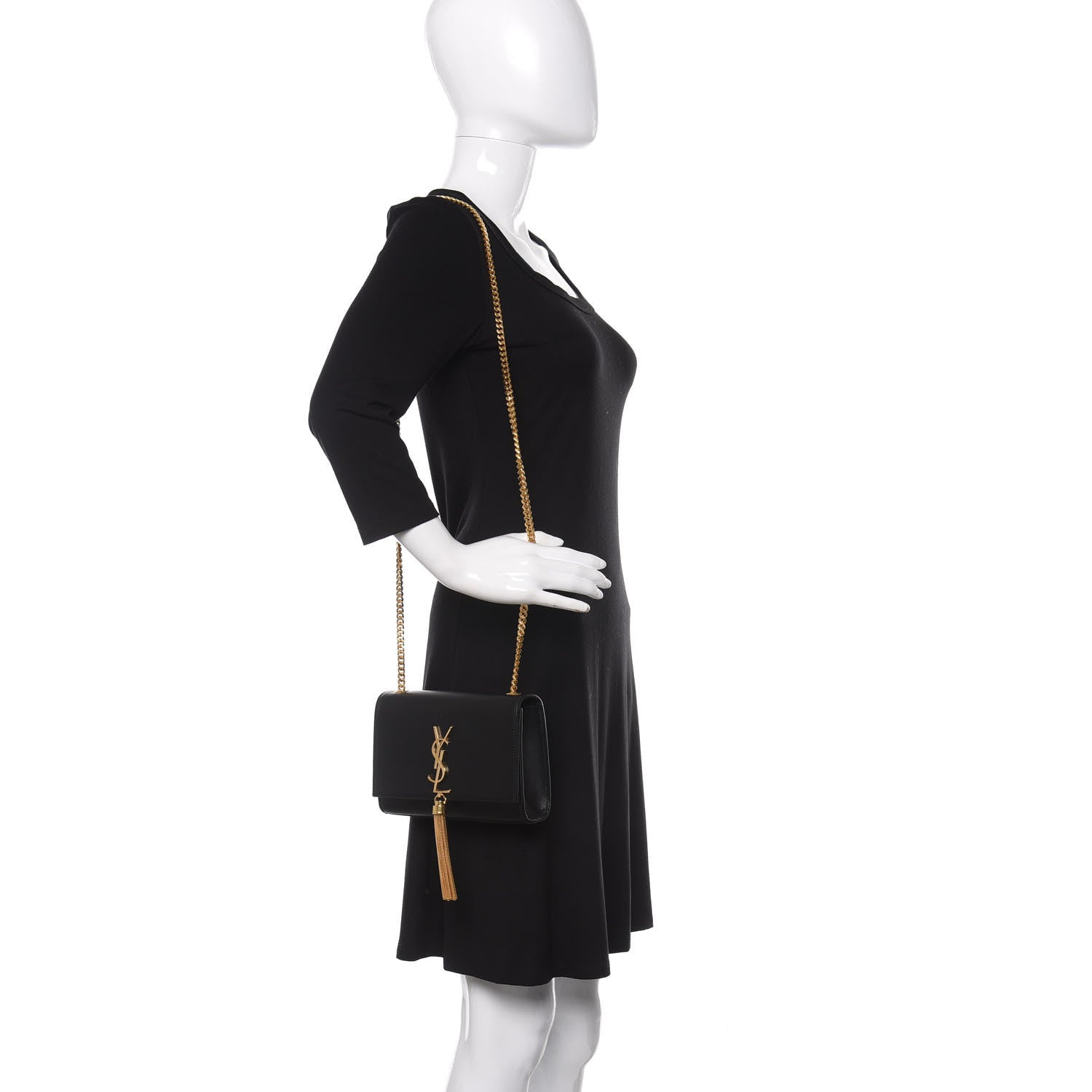 Saint Laurent Smooth Calfskin Small Classic Monogram Kate Tassel Satchel Black 2 of 12
