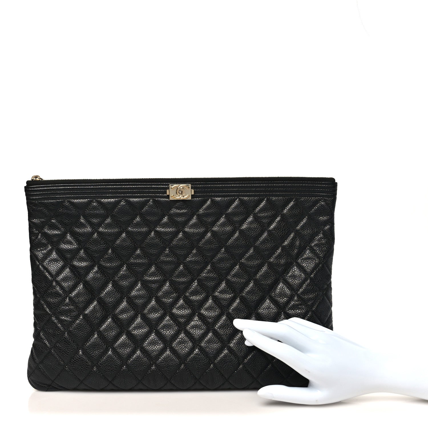 Chanel Caviar Quilted Large Boy Cosmetic Case Black Black 2 of 8