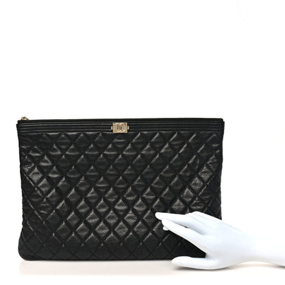 Chanel Caviar Quilted Large Boy Cosmetic Case Black Black 2 of 8