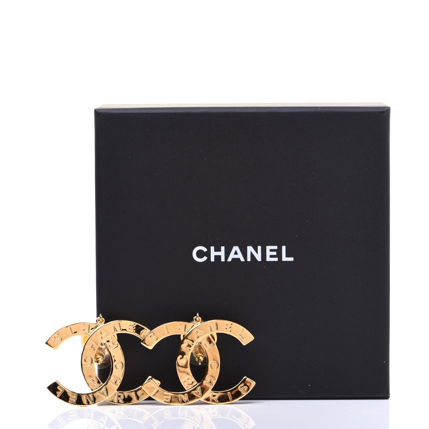 Chanel Metal Large Paris Button Earrings Gold 7 of 7