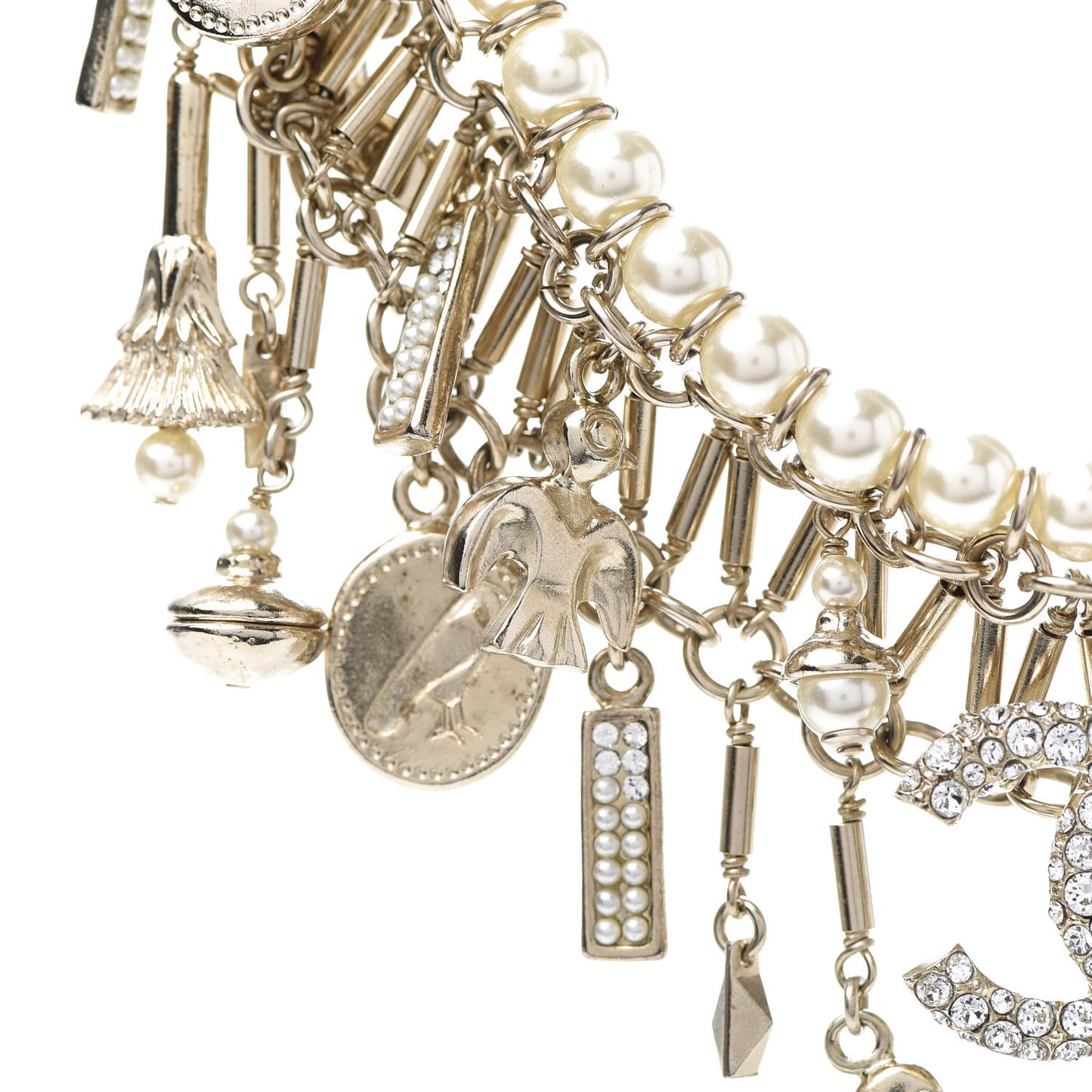 Pearl Crystal CC Short Necklace Gold