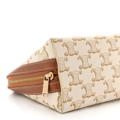 Celine Lambskin Triomphe Canvas Clutch With Chain White Tan 9 of 11