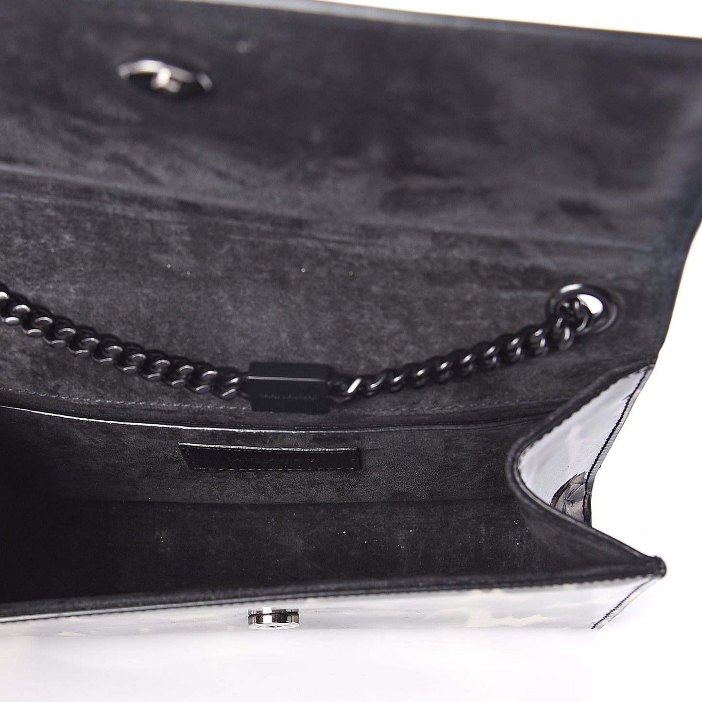 Patent Small Monogram Kate Satchel Black Ivory Gold