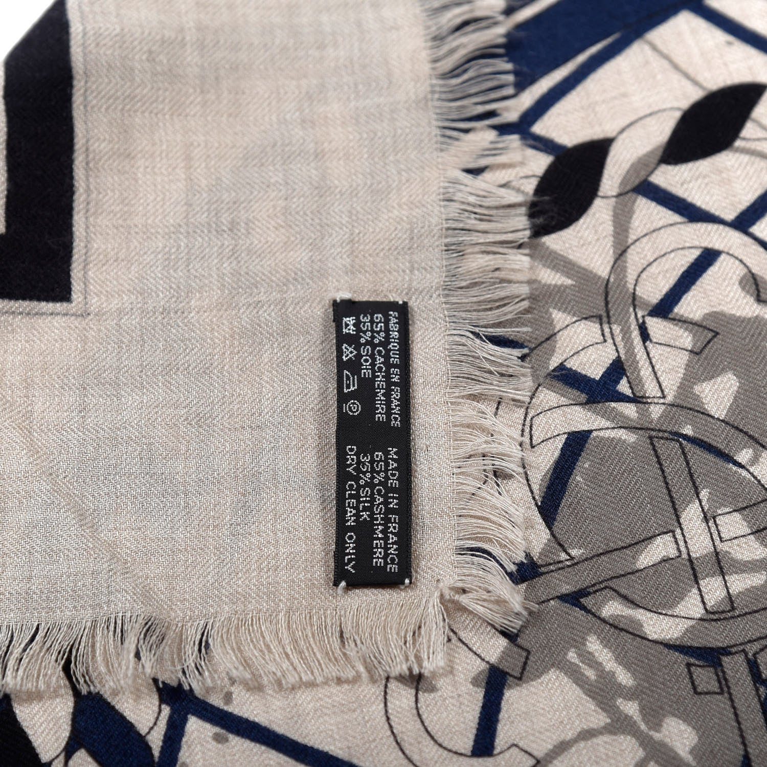 Hermes Cashmere Silk Imprimeur Fou Shawl 140 Naturel Black Bleu De Prusse 2 of 4