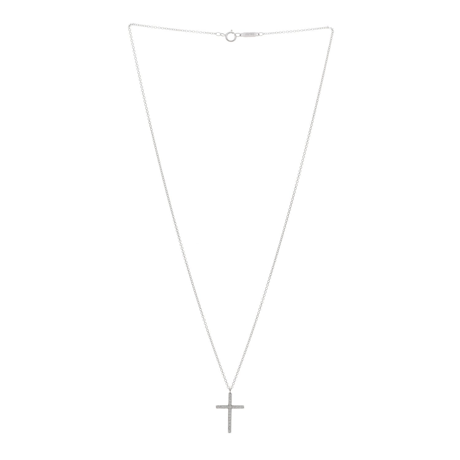 Tiffany 18K White Gold Diamond Medium Metro Cross Pendant Necklace 3 of 4