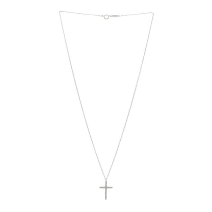 Tiffany 18K White Gold Diamond Medium Metro Cross Pendant Necklace 3 of 4