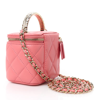 Chanel Lambskin Quilted Crystal Top Handle Mini Vanity Case With Chain Coral 3 of 11