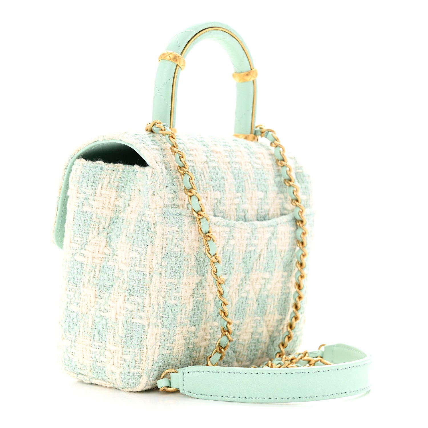 Chanel Tweed Handle Crush Top Handle Flap Bag Light Blue Ecru 3 of 11