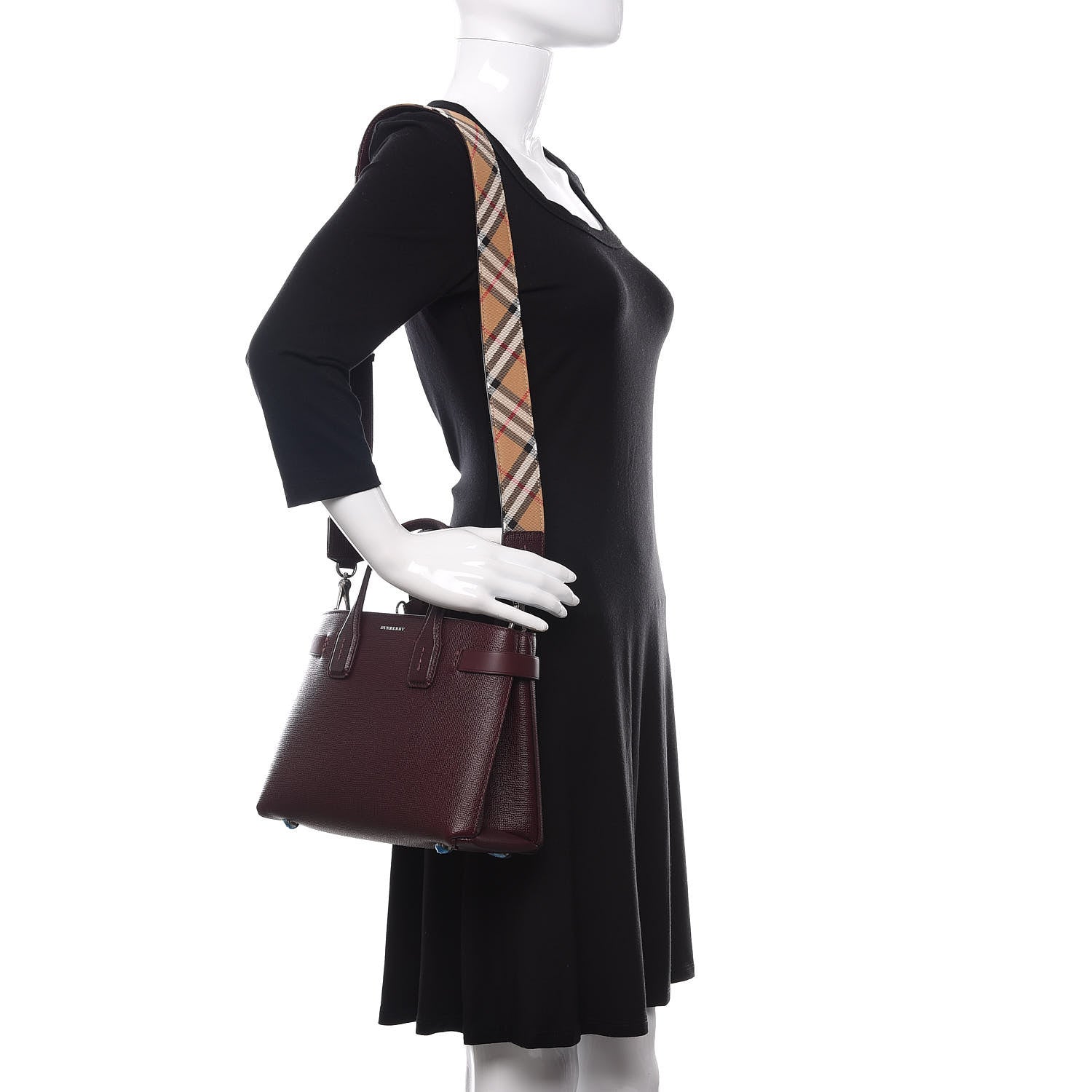 Burberry Grainy Calfskin House Check Small Banner Tote Mahogany Red 2 of 11