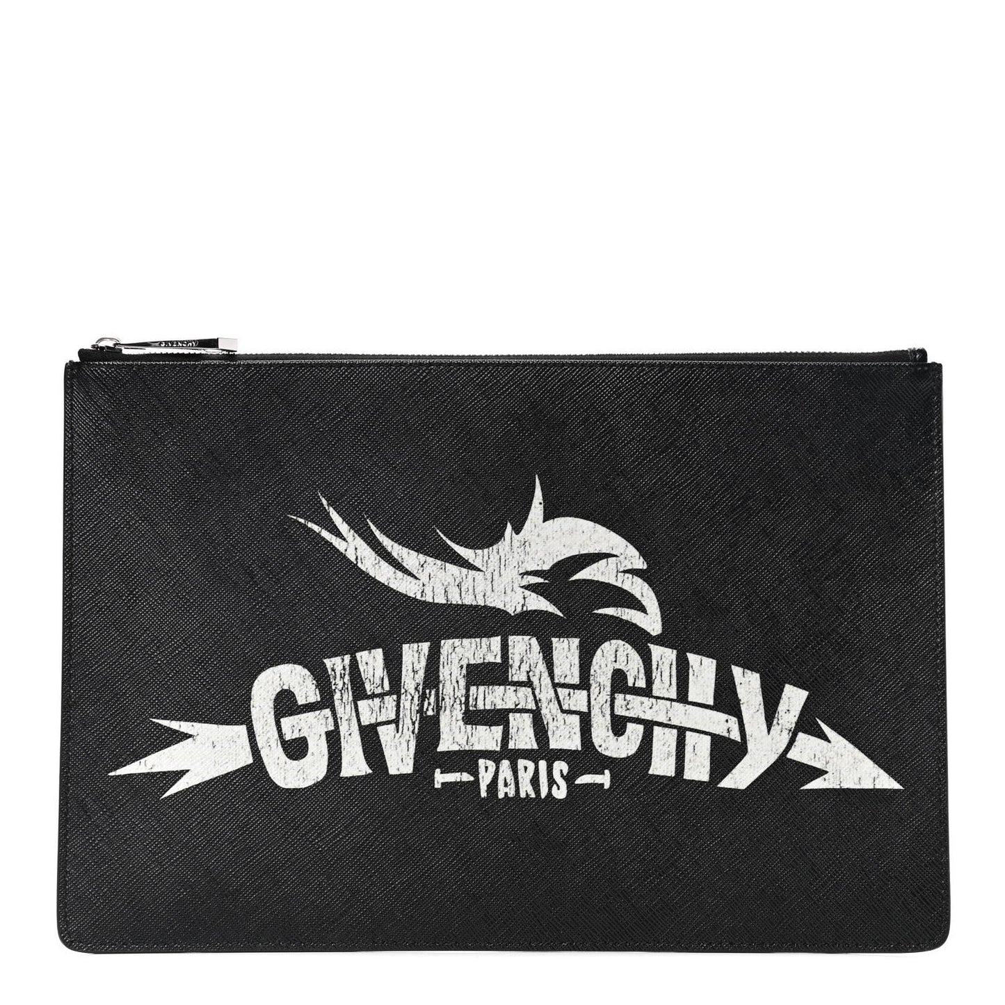 Textured Coated Canvas Icon Print Medium Pouch Black