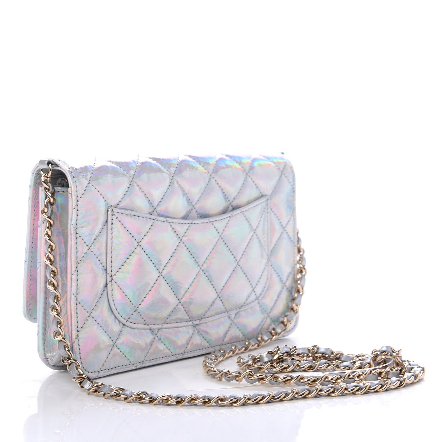 Chanel Iridescent Goatskin Quilted Wallet On Chain WOC Silver 3 of 11
