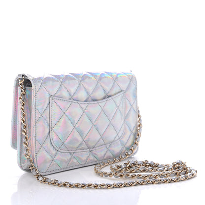 Chanel Iridescent Goatskin Quilted Wallet On Chain WOC Silver 3 of 11