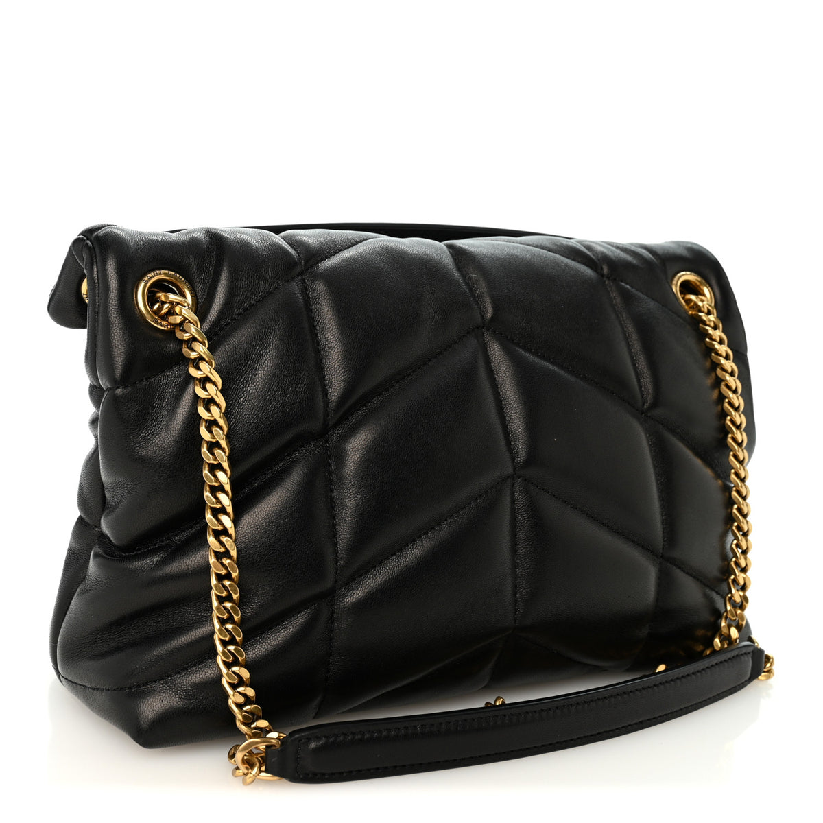 Lambskin Quilted Small Loulou Puffer Monogram Chain Satchel Black