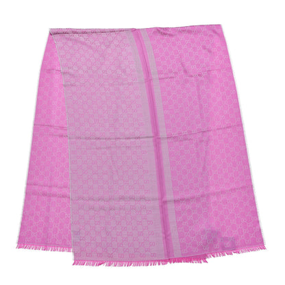 Gucci Wool Silk GG Monogram GGWeblong Fringe Scarf Shawl Zinc Pink 3 of 5