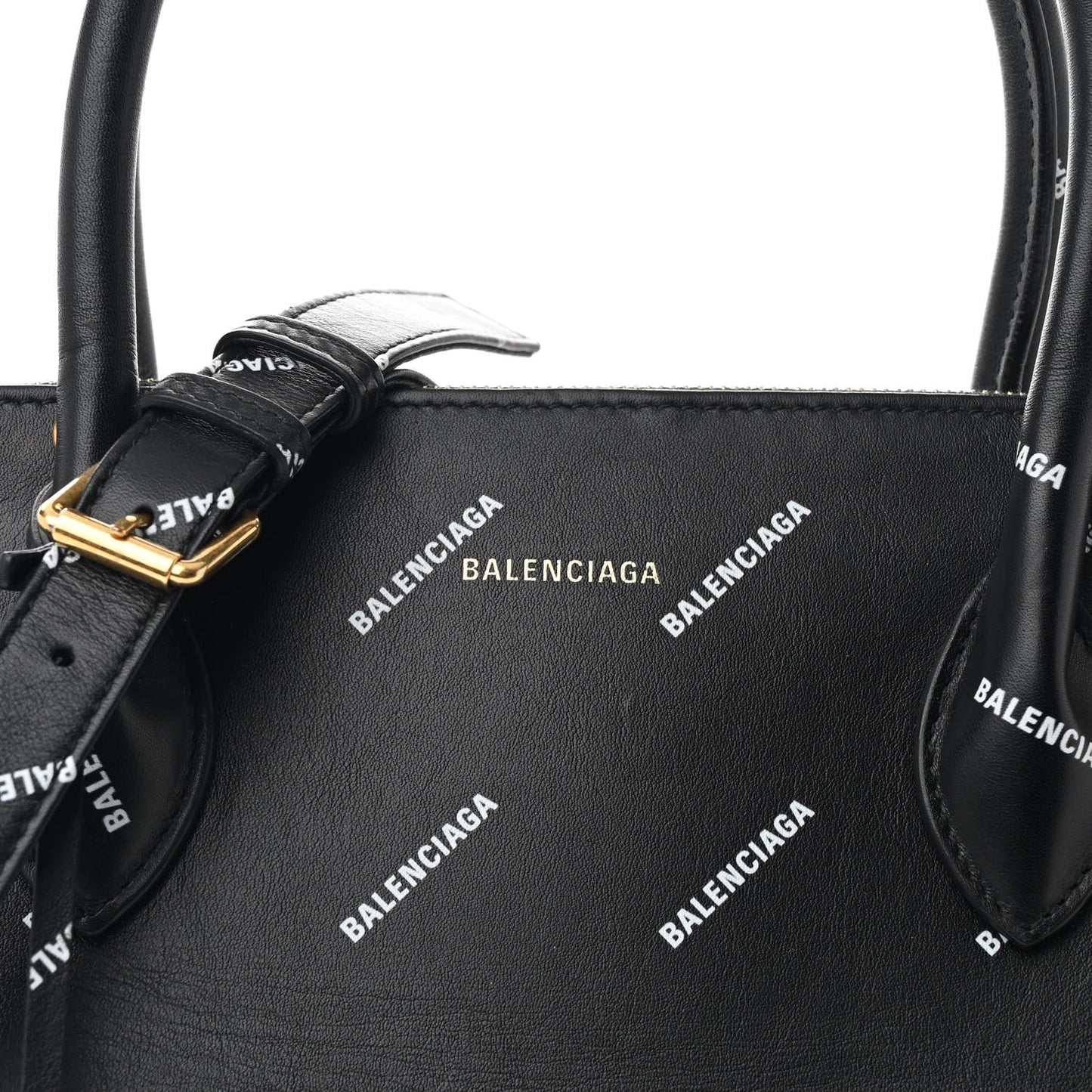 Calfskin Allover Logo M Ville Top Handle Bag Black