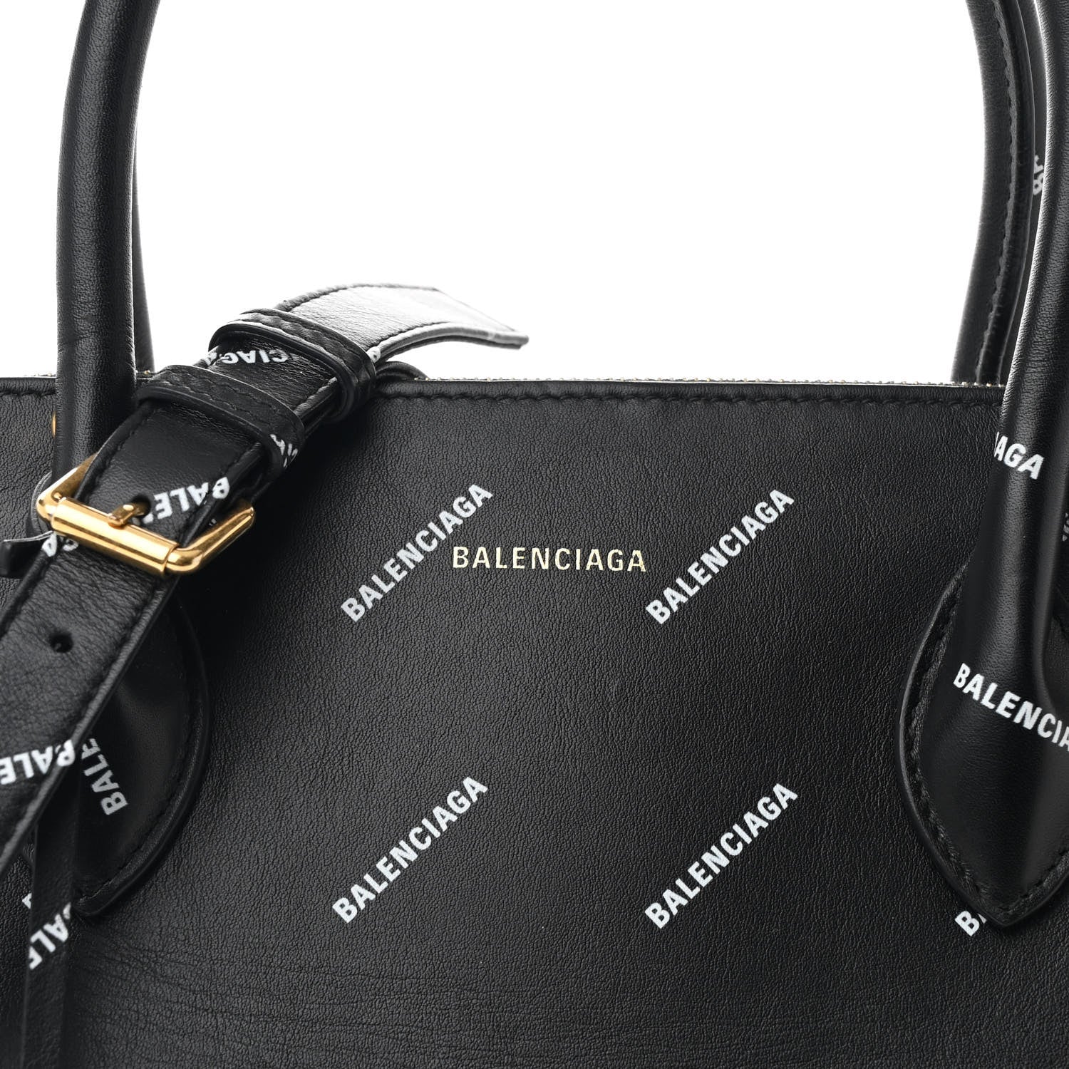 Balenciaga Calfskin Allover Logo M Ville Top Handle Bag Black 8 of 11