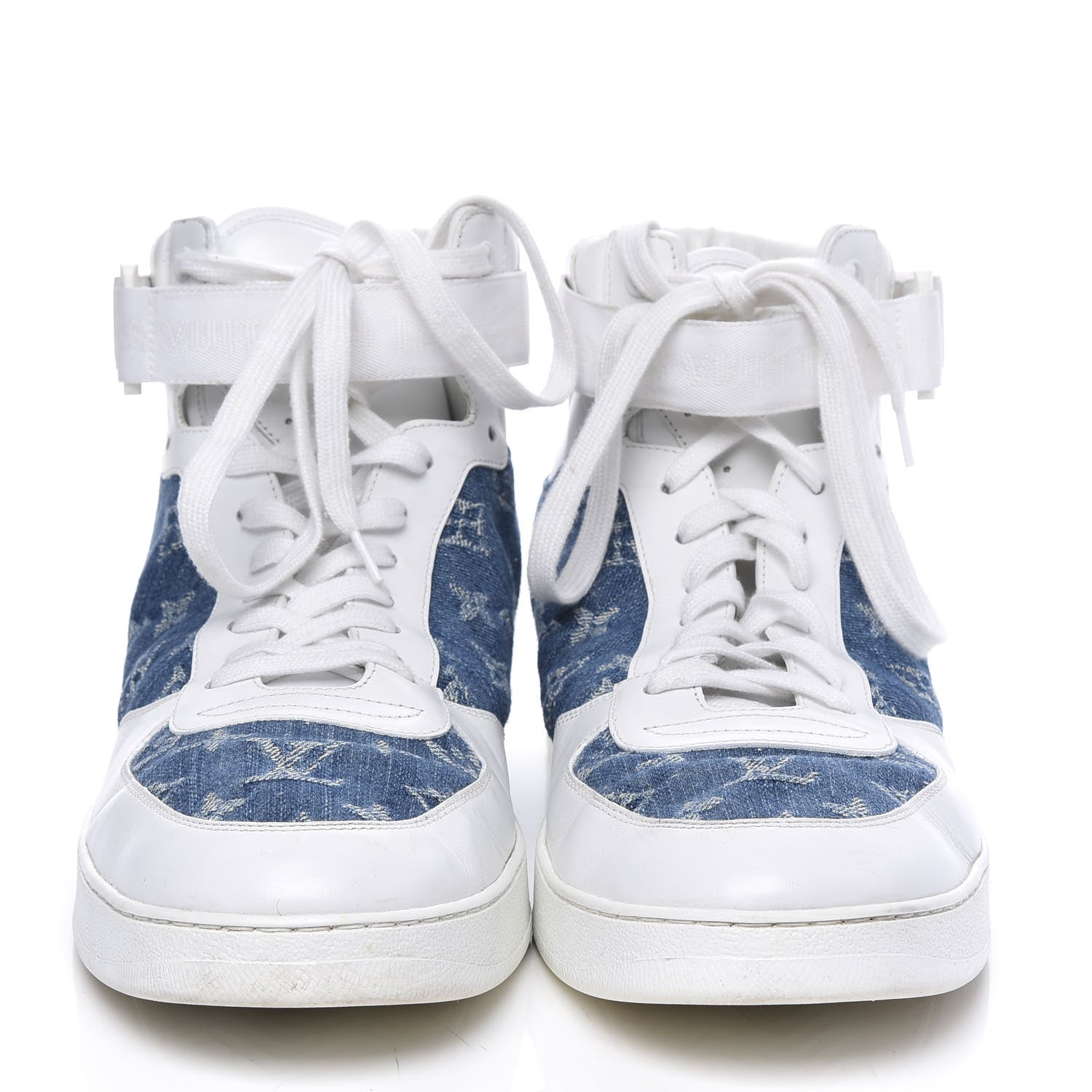 Louis Vuitton Calfskin Monogram Denim Rivoli High Top Sneakers 12 White 2 of 14