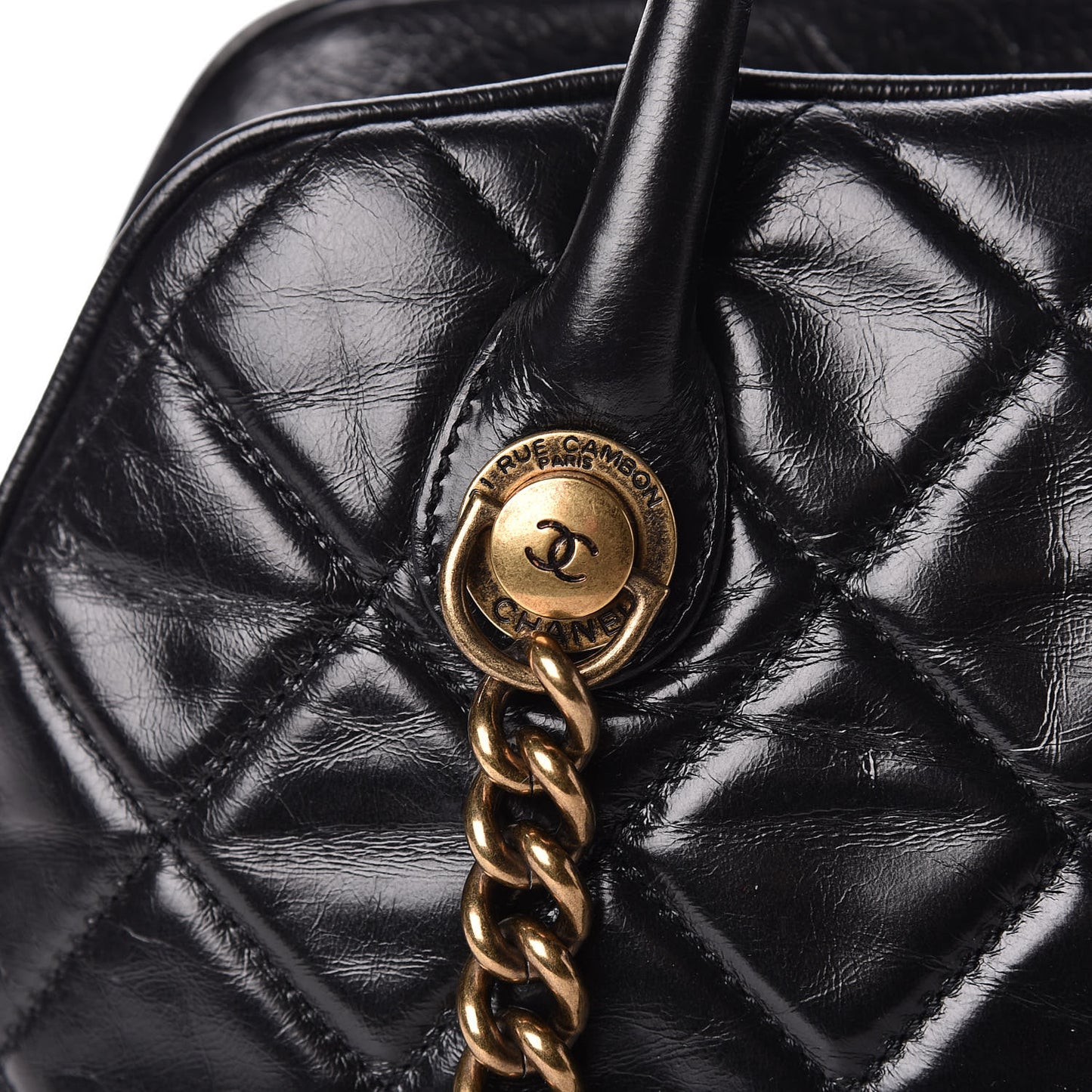 Glazed Calfskin Castle Rock Bowling Bag Black