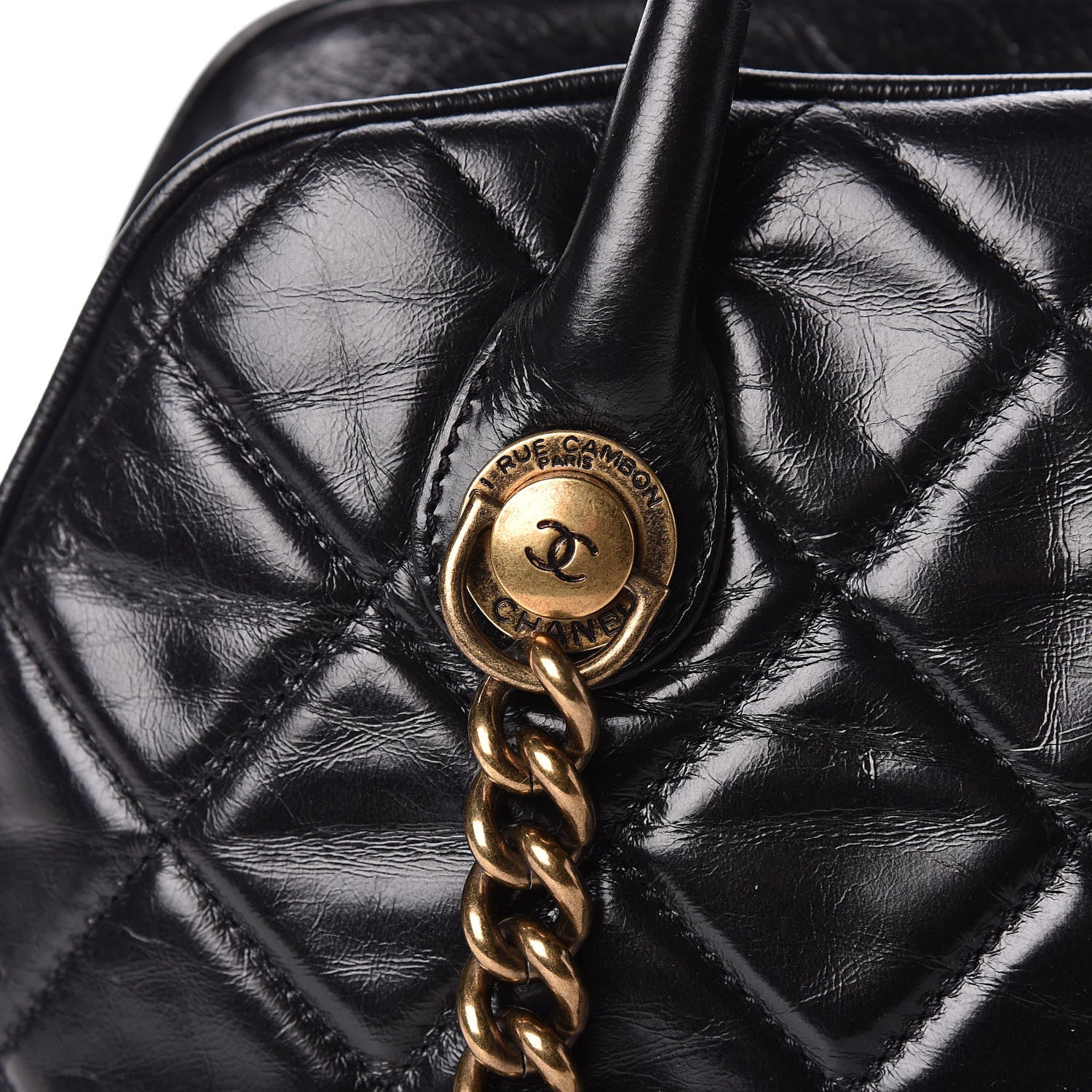 Chanel Glazed Calfskin Castle Rock Bowling Bag Black 10 of 10