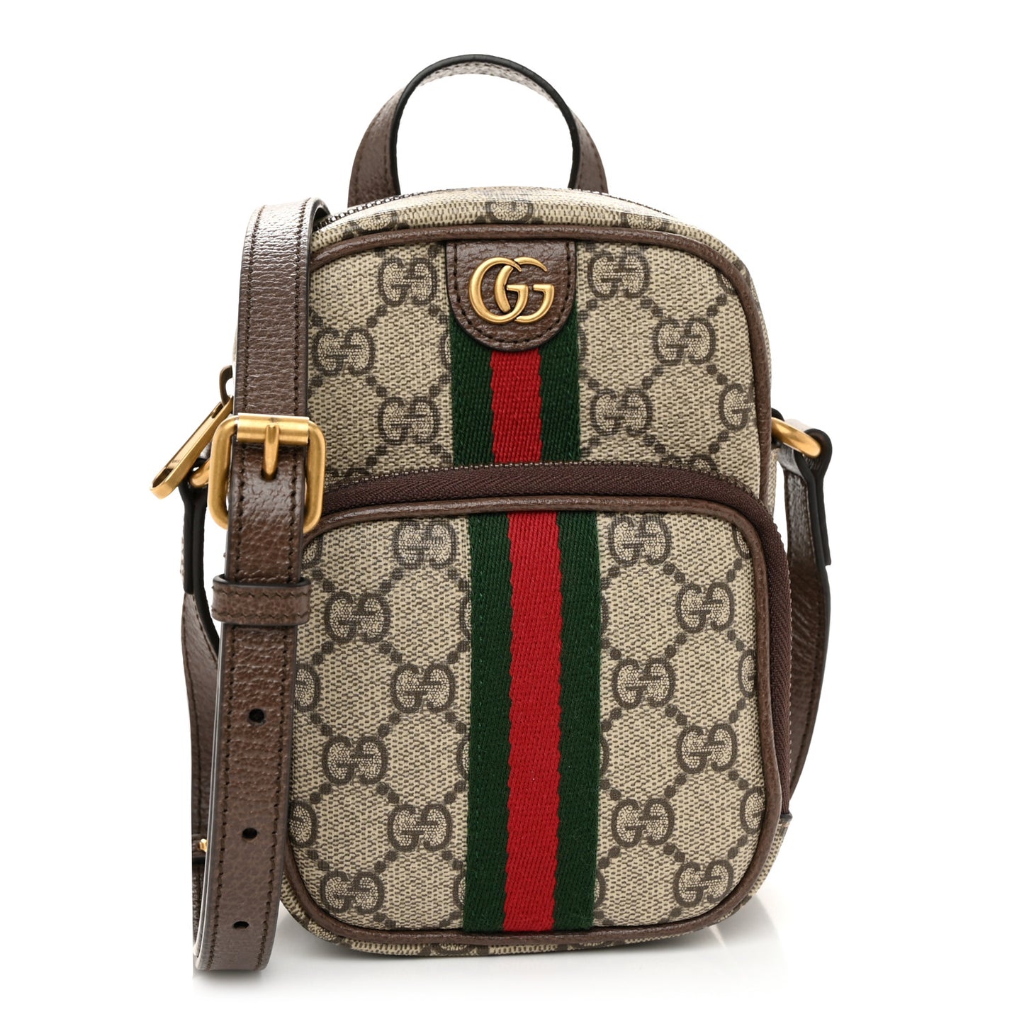 GG Supreme Monogram Web Mini Ophidia Double Zip Messenger Bag Beige New Acero