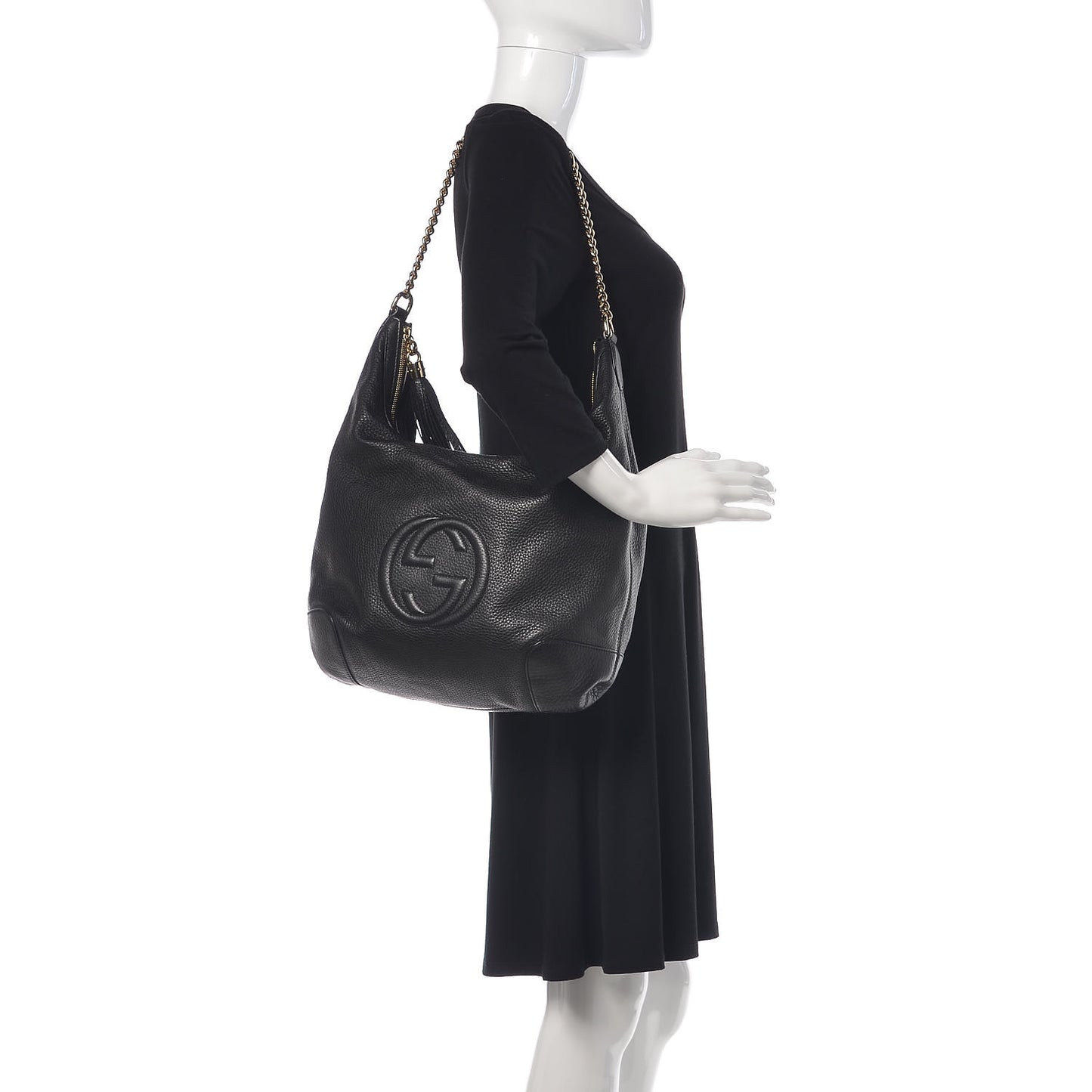 Pebbled Calfskin Medium Soho Chain Hobo Black