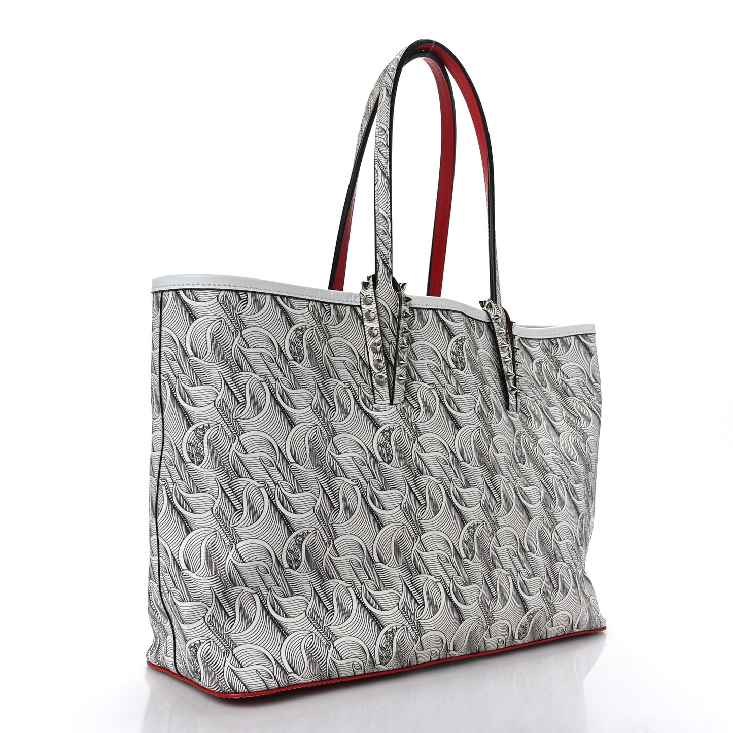 Toile Monogram Calfskin Printed Spikes Small East West Cabata Tote White Black White Black
