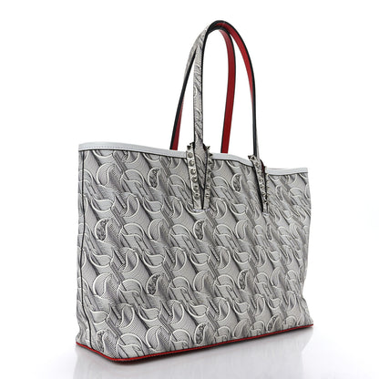 Christian Louboutin Toile Monogram Calfskin Printed Spikes Small East West Cabata Tote White Black White Black 4 of 10