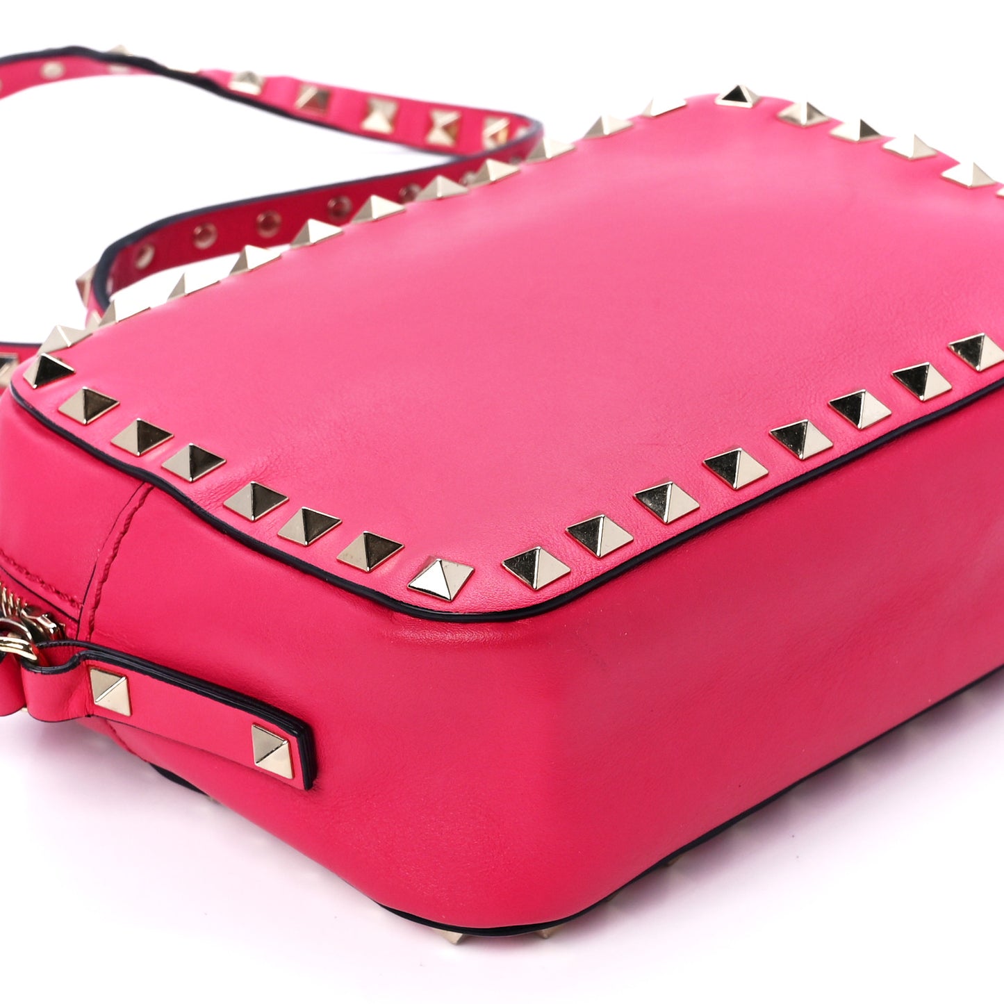Calfskin Rockstud Camera Crossbody Bag Deep Fuxia